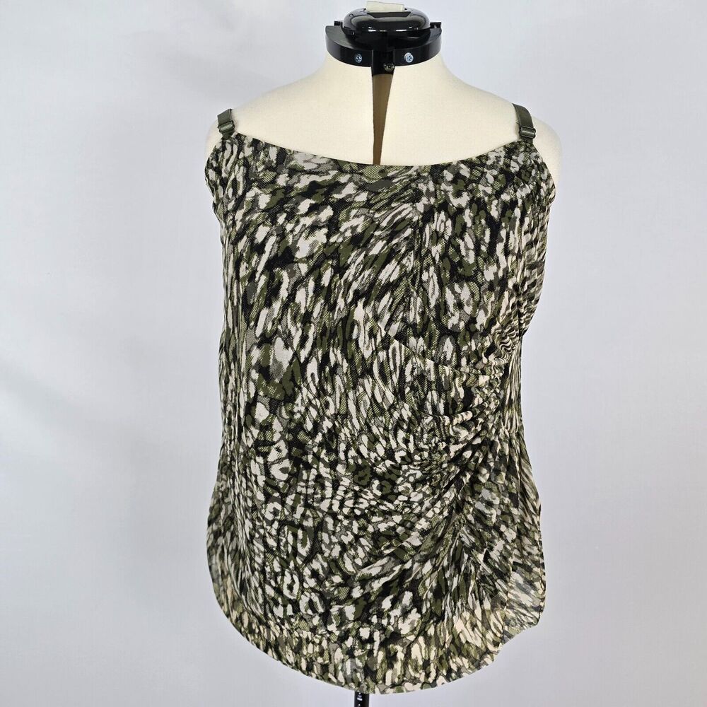 Torrid Camisole Women's 2X Green Adjust Straps Camo Print Mesh Ruched NWT